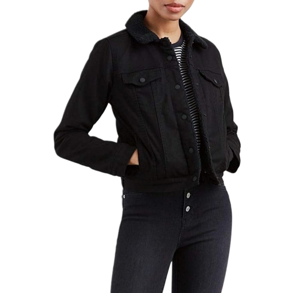 Levi's Original Black on Black Sherpa-Lined Classic Denim Trucker Jacket Size S - Picture 2 of 16